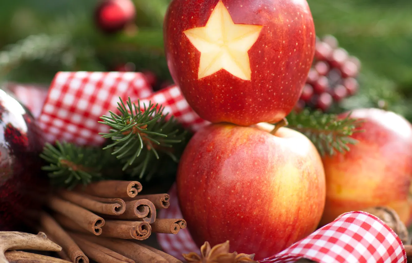 Photo wallpaper balls, decoration, holiday, New Year, Christmas, Christmas, New Year, apples