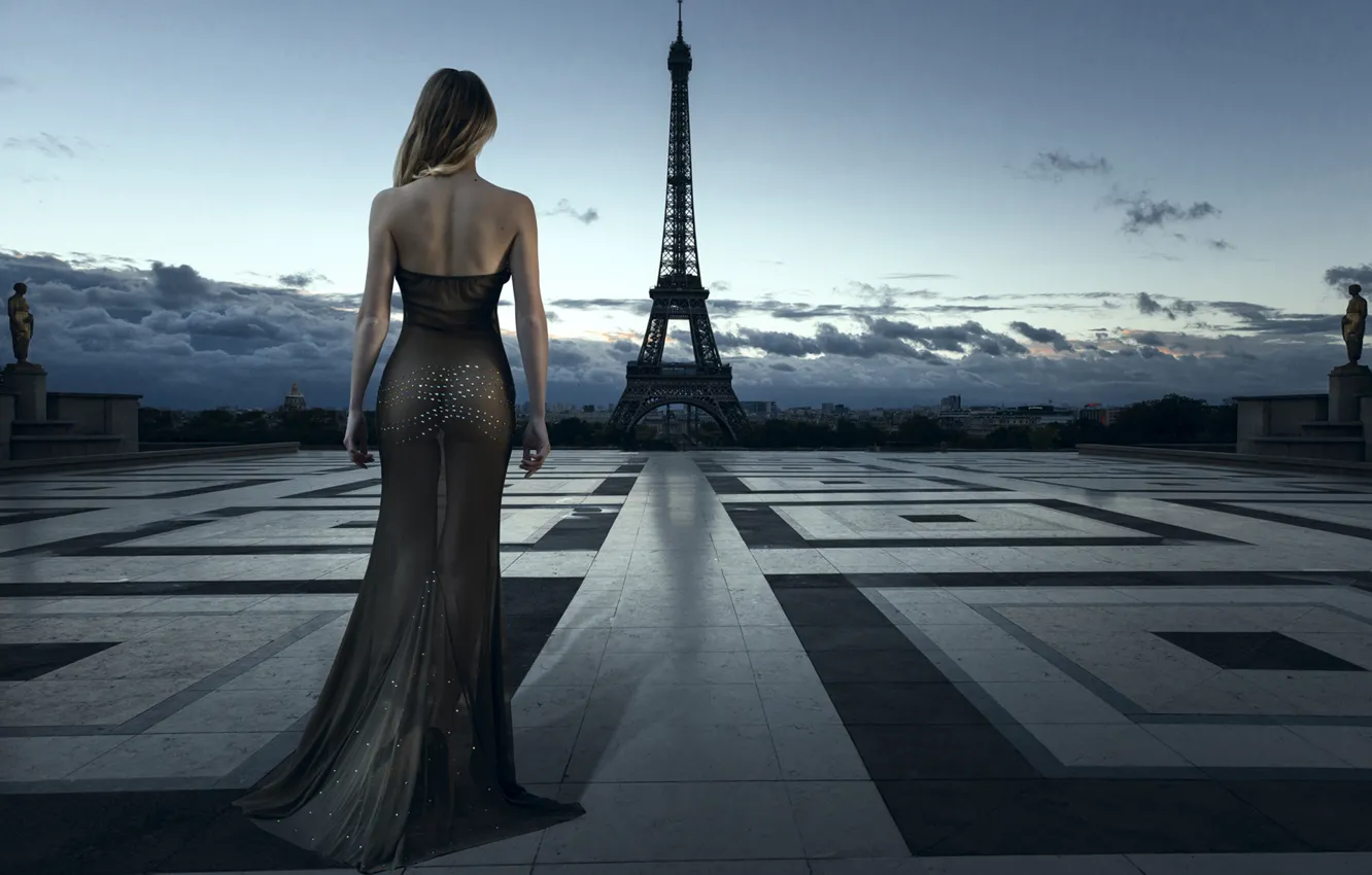 Photo wallpaper city, girl, Paris, dress, style, France, evening, model