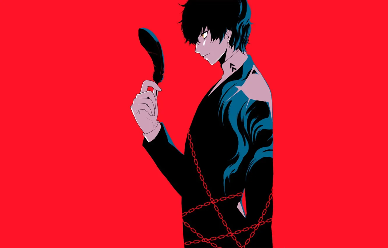 Photo wallpaper pen, the game, anime, art, guy, red background, Person 5, Persona 5