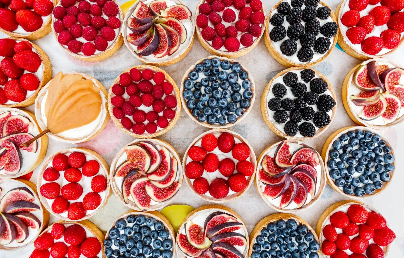 Photo wallpaper berries, raspberry, strawberry, pear, cakes, BlackBerry, blueberries, cuts
