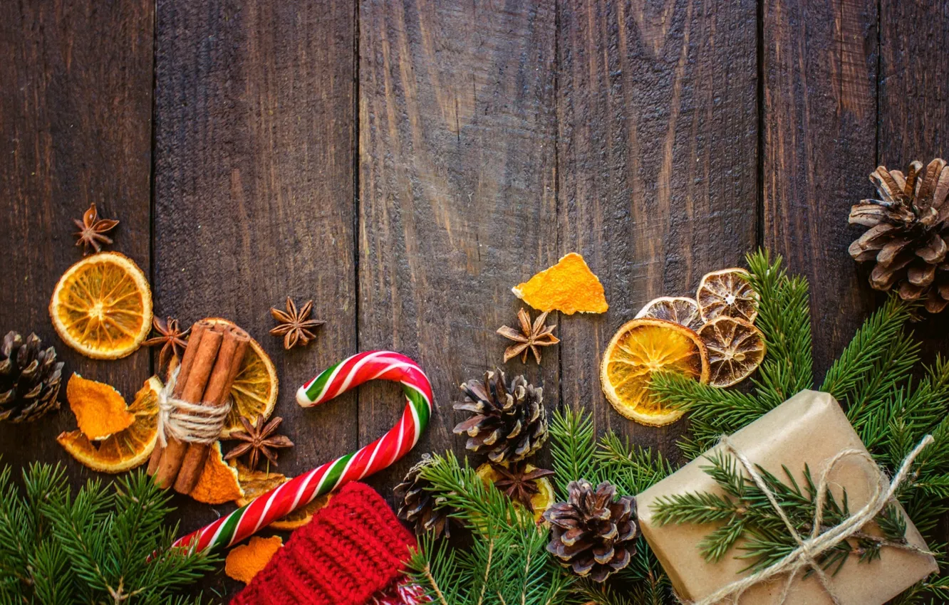 Photo wallpaper branches, holiday, box, gift, Board, new year, Christmas, tree