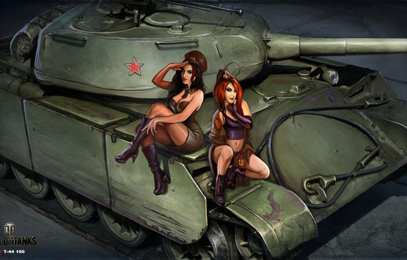 Photo wallpaper girls, figure, art, tank, Soviet, average, World of Tanks, tankistki