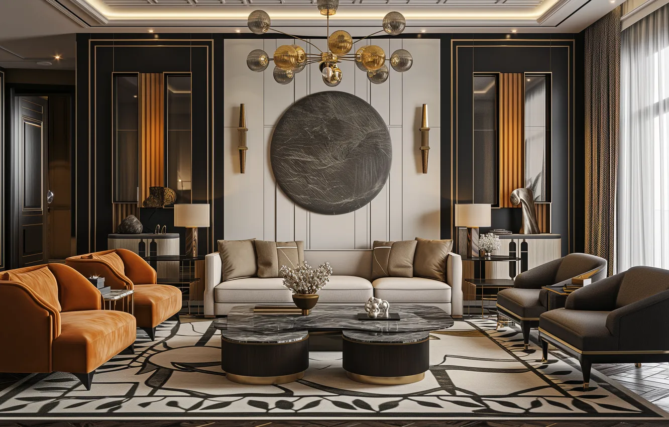 Wallpaper design, room, interior, living room, upholstered furniture ...