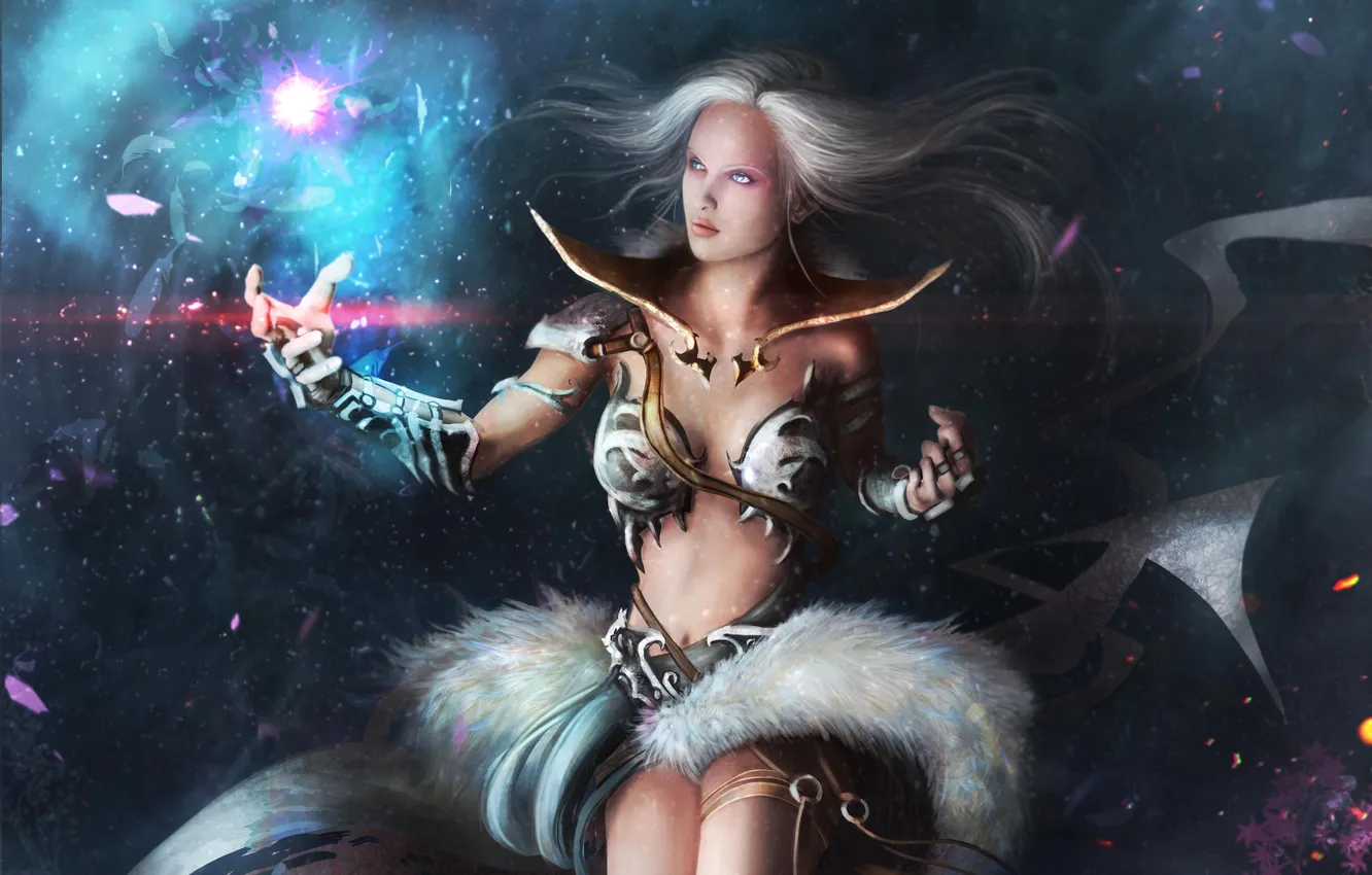 Photo wallpaper girl, magic, fantasy, art, sparks, fur, cloudminedesign
