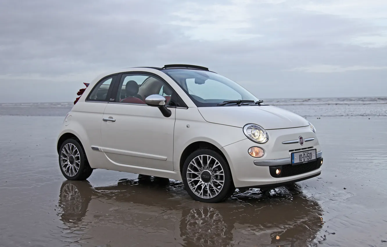 Photo wallpaper sand, water, coast, convertible, 500, Fiat