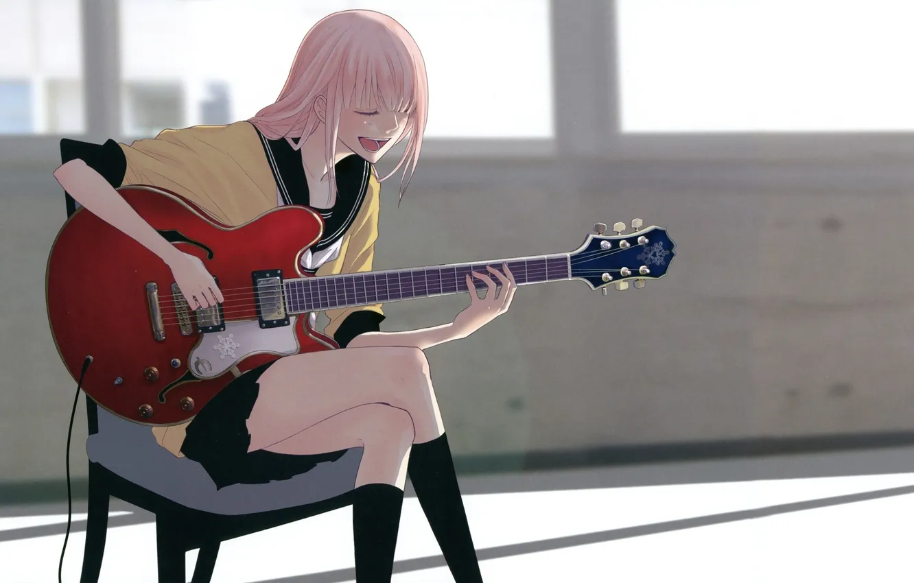 Photo wallpaper girl, guitar, guitar, vocaloid, megurine luka