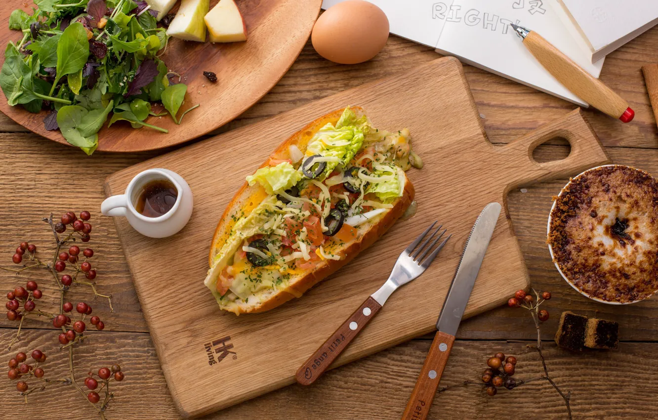 Photo wallpaper greens, eggs, cheese, sandwiches