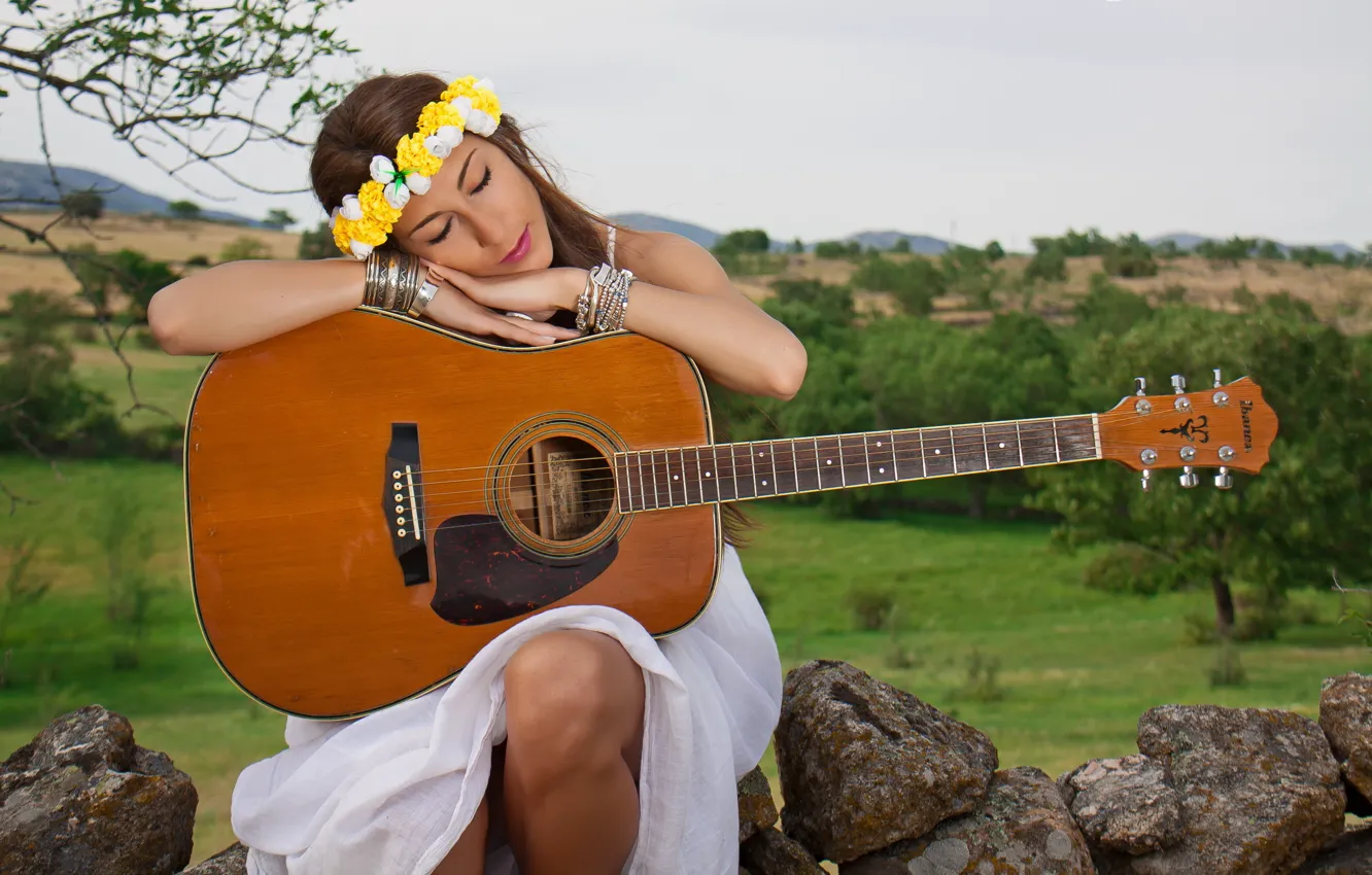 Photo wallpaper girl, music, guitar