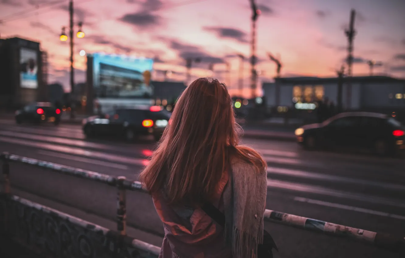 Photo wallpaper girl, the city, car, bokeh