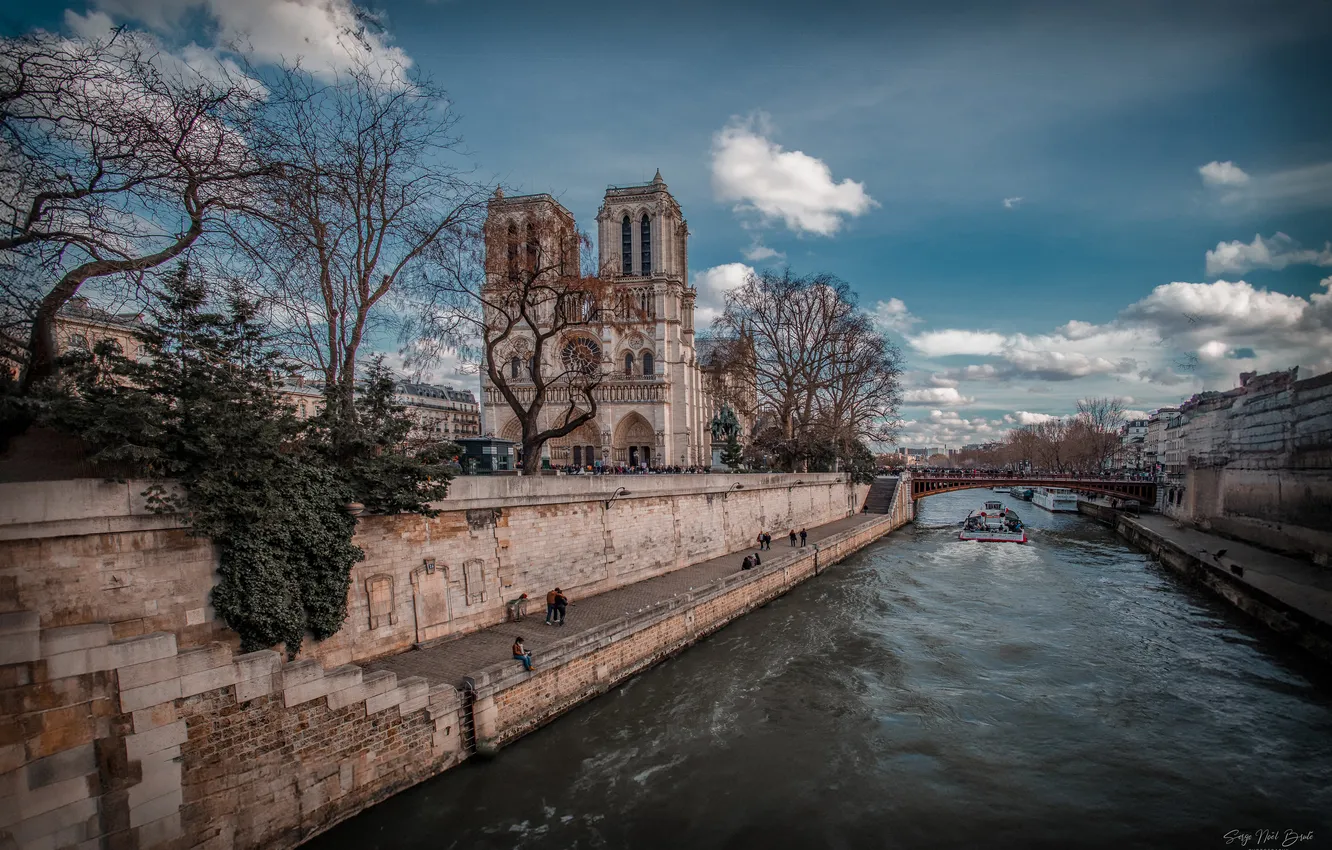 Photo wallpaper the city, river, France, Paris, Notre Dame