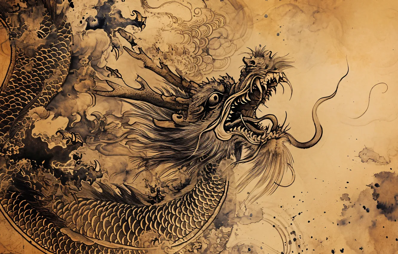 Photo wallpaper face, dragon, fantasy, symbol of the year, Oriental style, Asian style, AI art, neural network