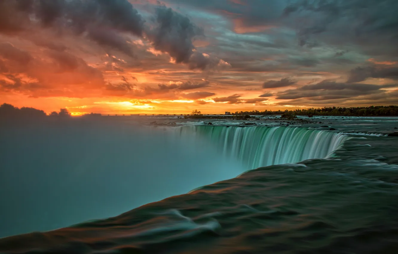 Photo wallpaper sunrise, morning, Canada, Ontario, the Niagara river