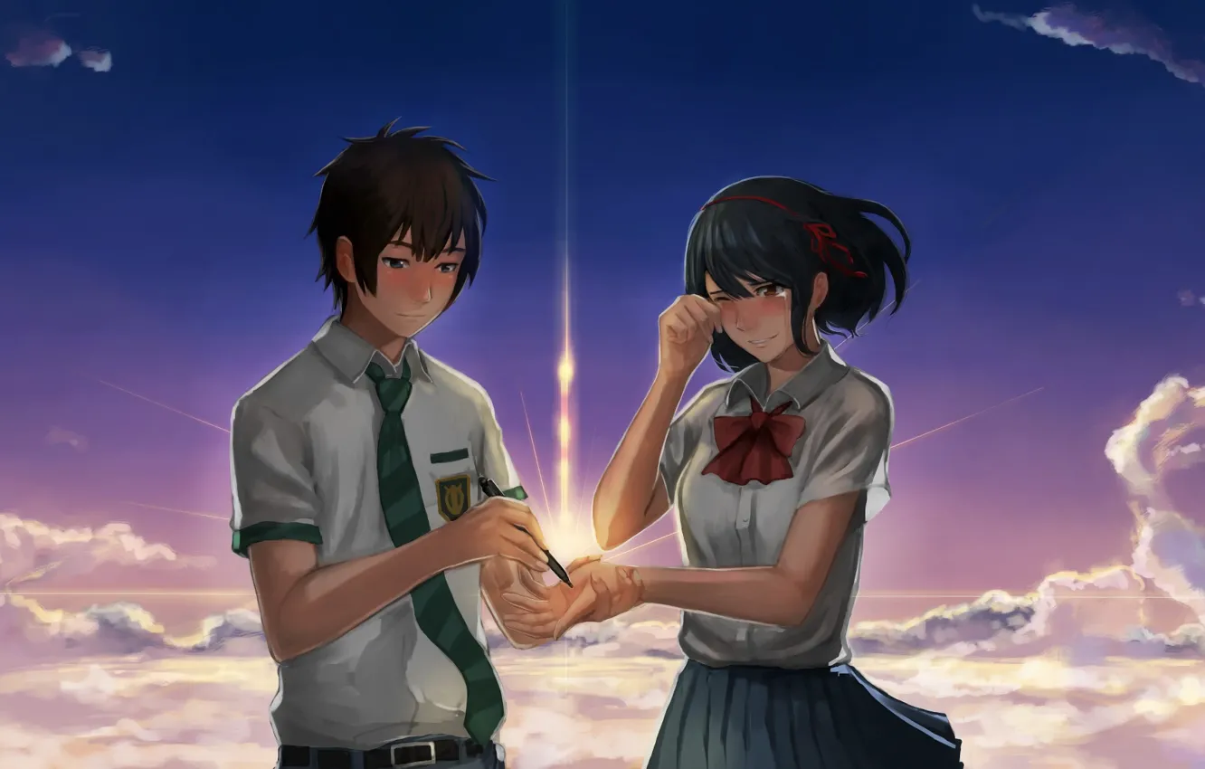 Photo wallpaper girl, anime, art, guy, your name, Kimi no VA On, Your name