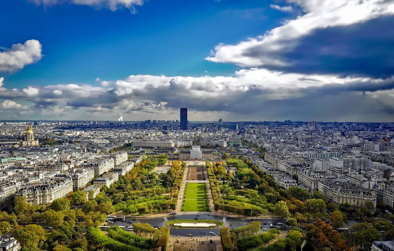 Photo wallpaper clouds, France, Paris, panorama