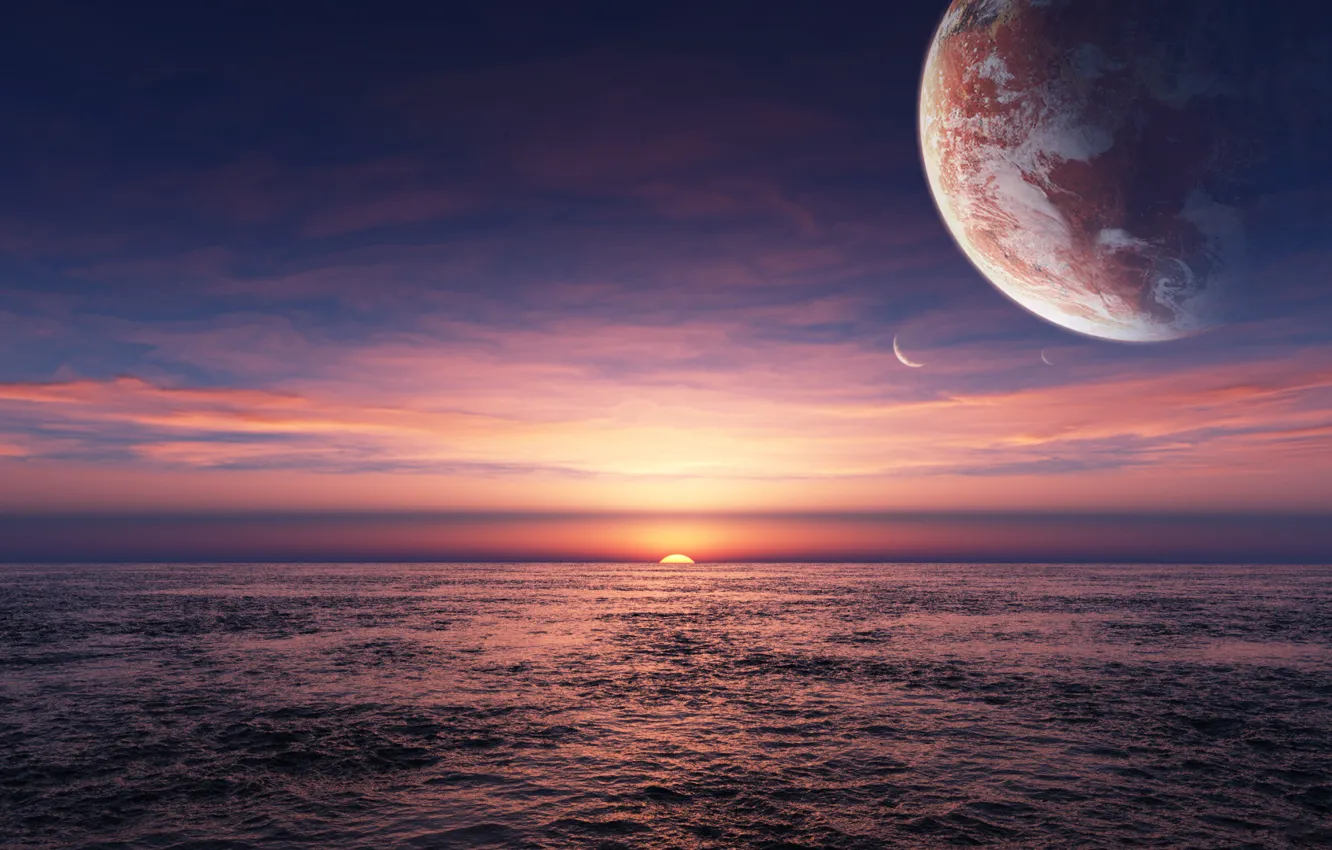 Photo wallpaper fantasy, sea, planet