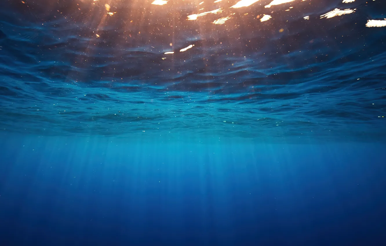 Photo wallpaper rays, light, glare, blue, the ocean, depth, underwater, underwater