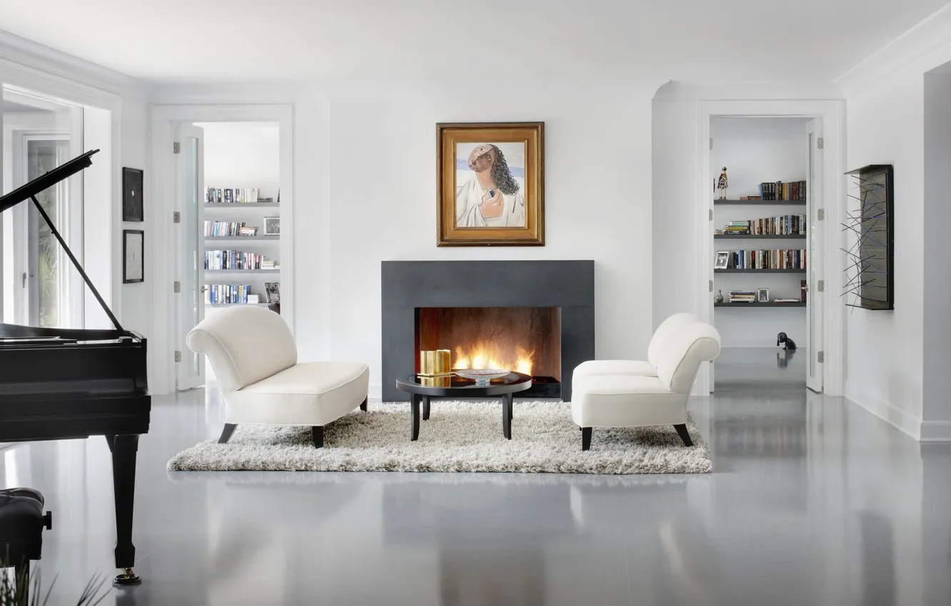 Photo wallpaper design, style, interior, piano, fireplace, library, Austin, Austin