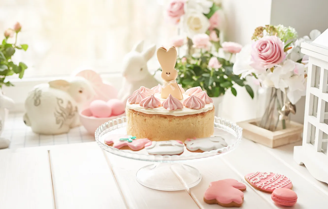 Photo wallpaper flowers, holiday, cookies, cakes, cake