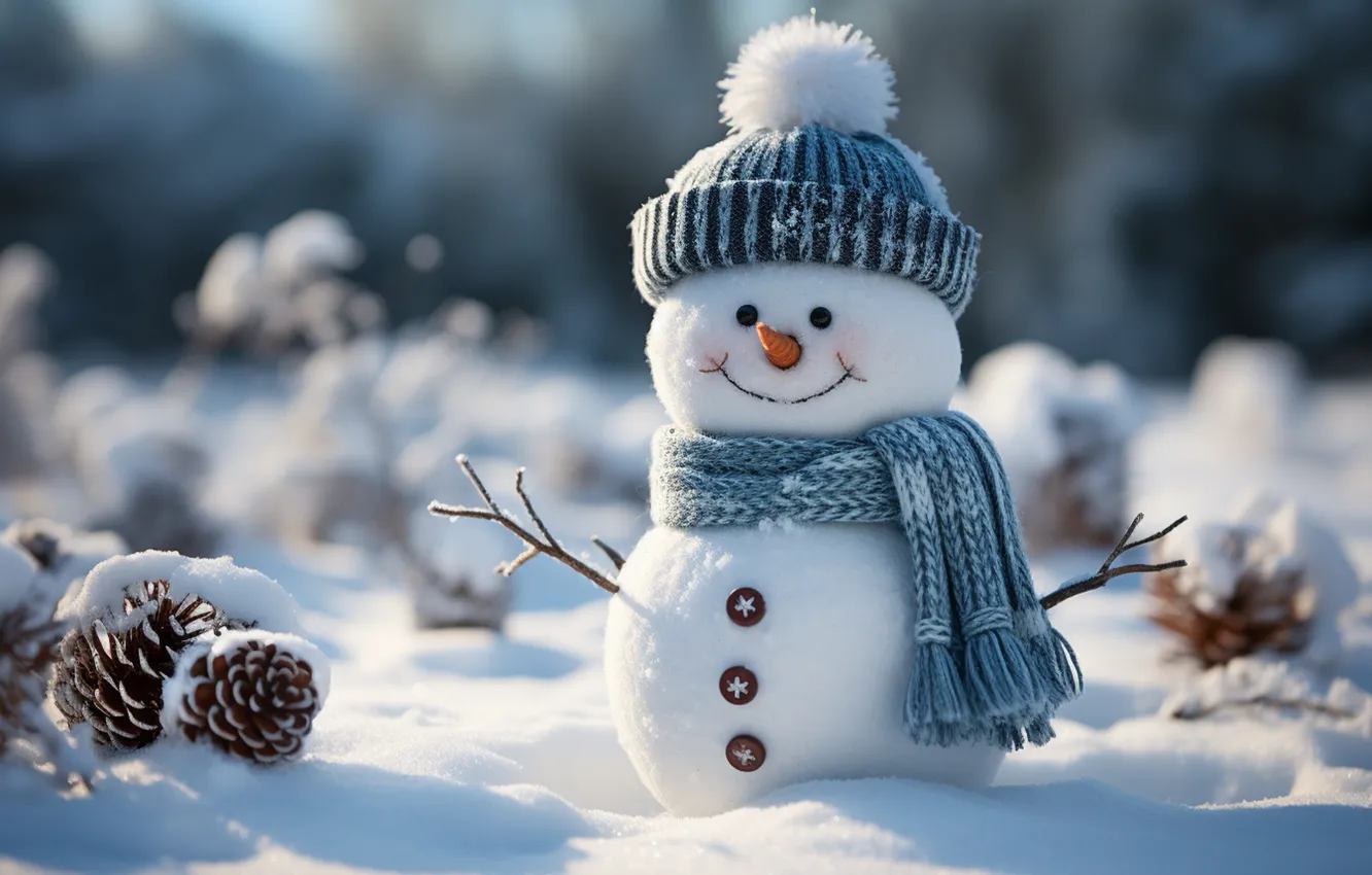 Photo wallpaper winter, snow, new year, Christmas, snowman, Christmas, winter, snow