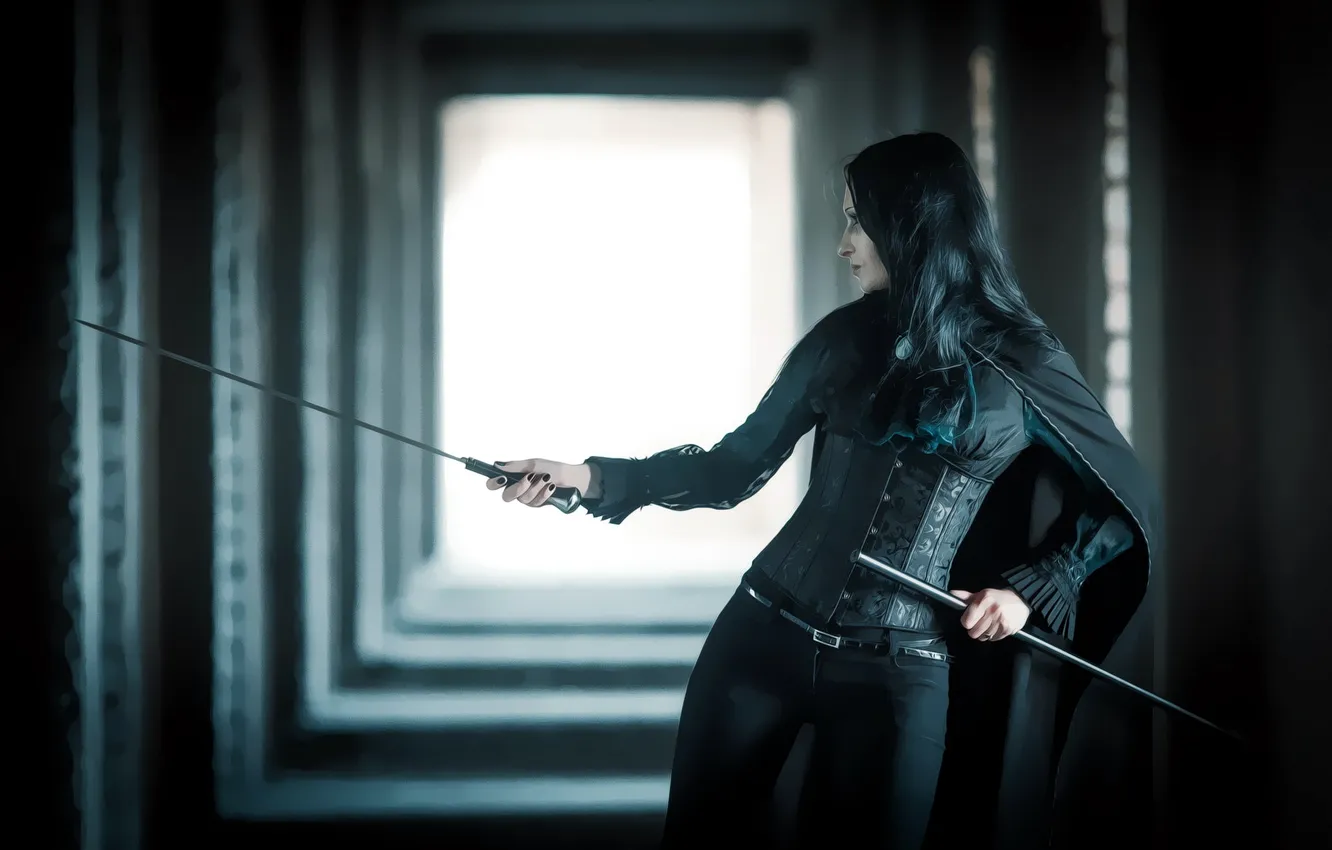 Photo wallpaper girl, weapons, sword
