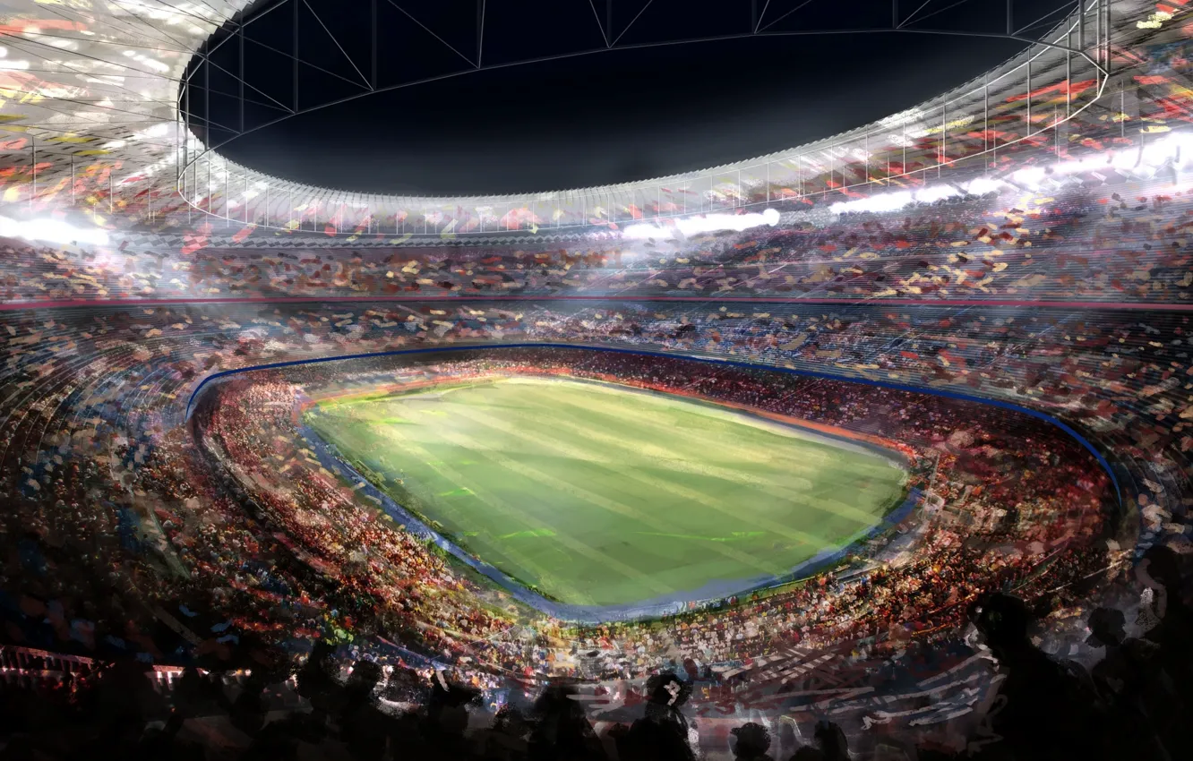 Photo wallpaper Figure, Football, Barcelona, Stadium, Camp Nou, Camp Nou