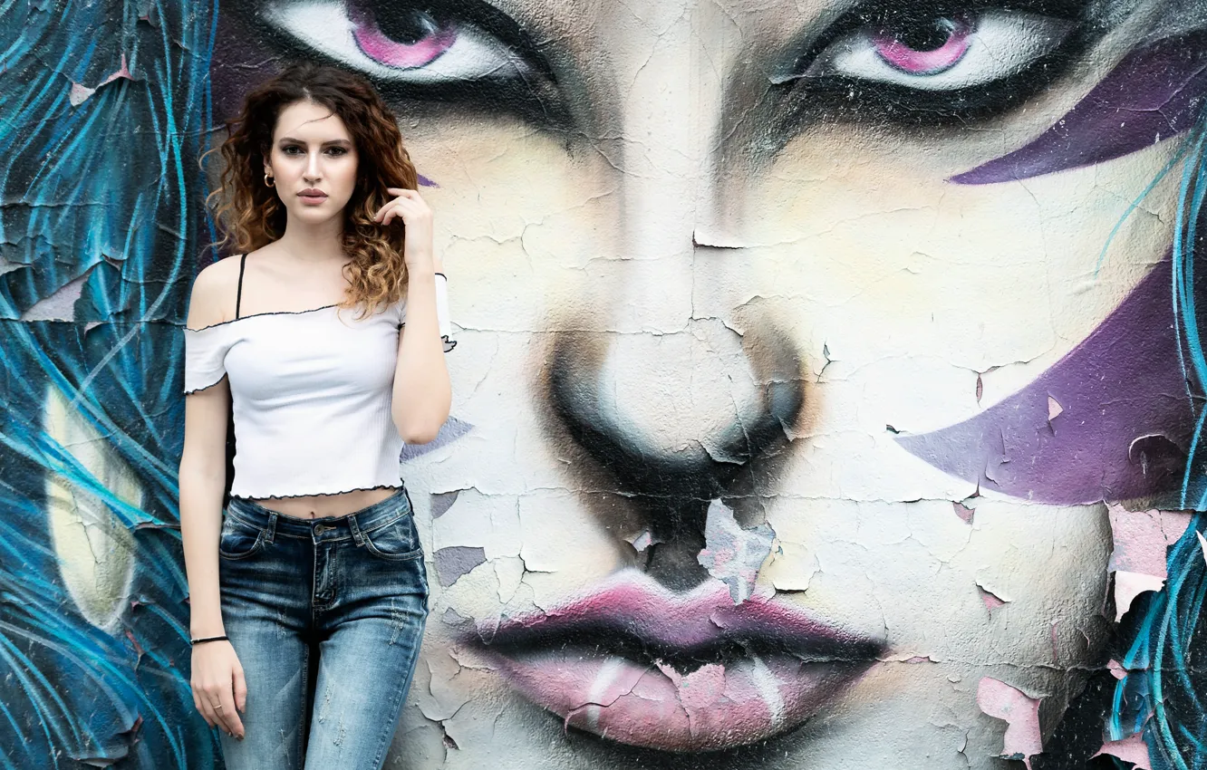 Photo wallpaper style, background, graffiti, model, figure, Clear