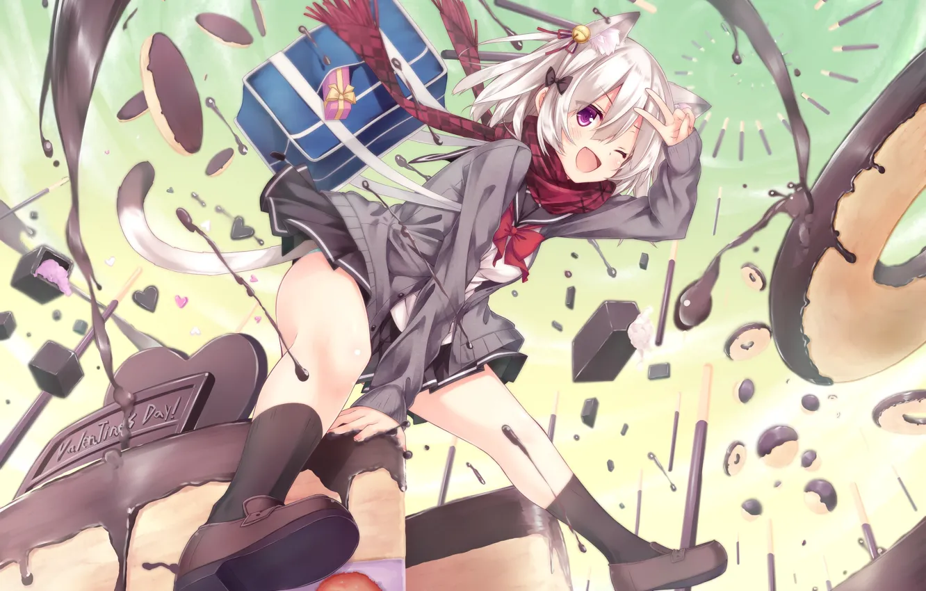 Photo wallpaper jump, chocolate, candy, girl