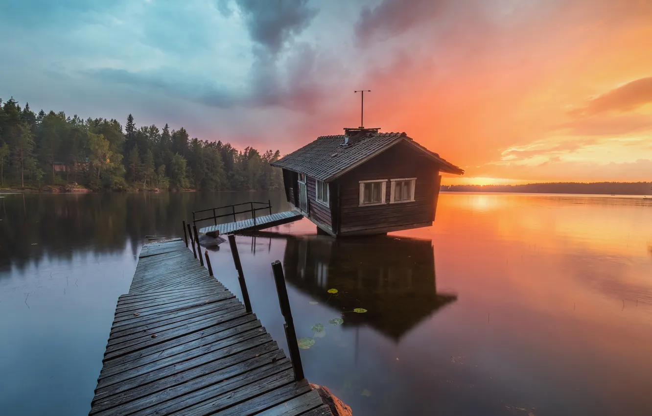 Photo wallpaper lake, pierce, house