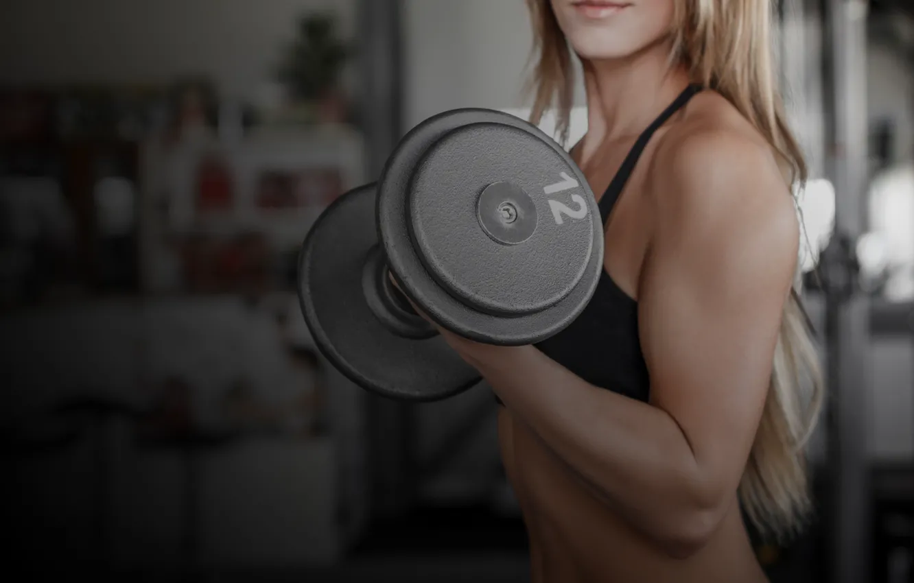 Photo wallpaper muscles, fitness, arm, dumbbell