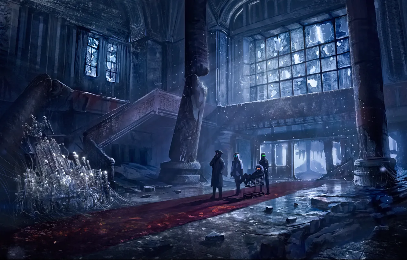 Photo wallpaper columns, the hotel, art, hall, romantic apocalyptic