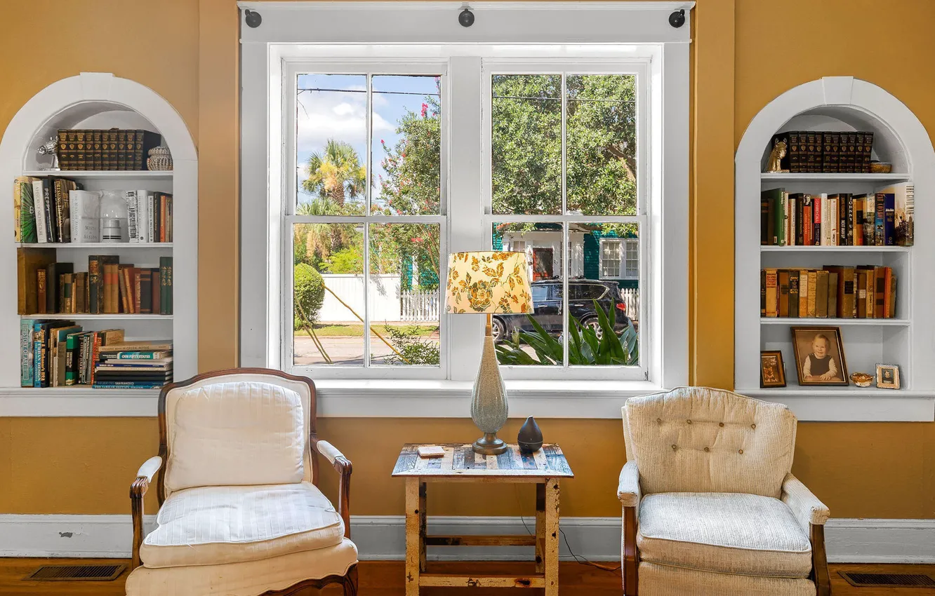 Photo wallpaper design, style, interior, chair, library, living room