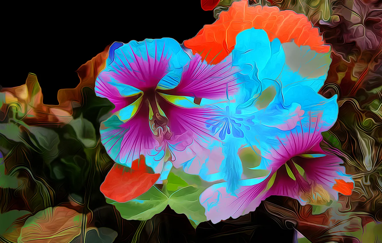 Photo wallpaper line, flowers, rendering, paint, petals