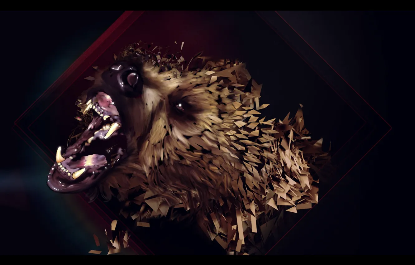 Photo wallpaper bear, mouth, fangs, design, piece
