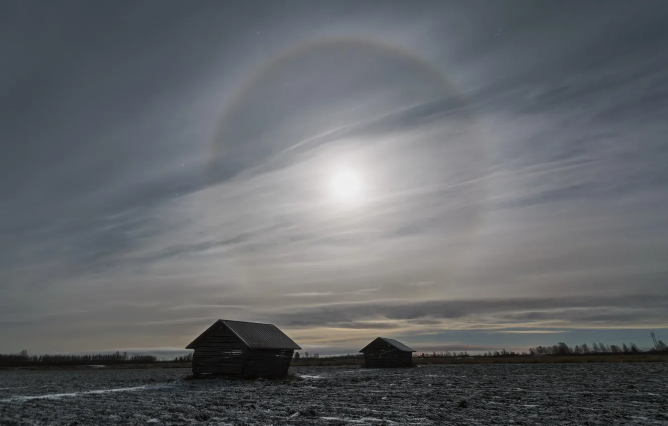 Photo wallpaper Finland, Northern Ostrobothnia, Hitura, Moonlight halo ring