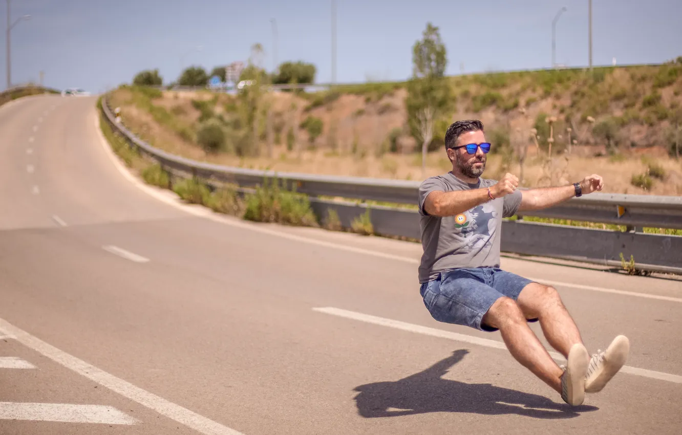 Photo wallpaper road, man, levitation