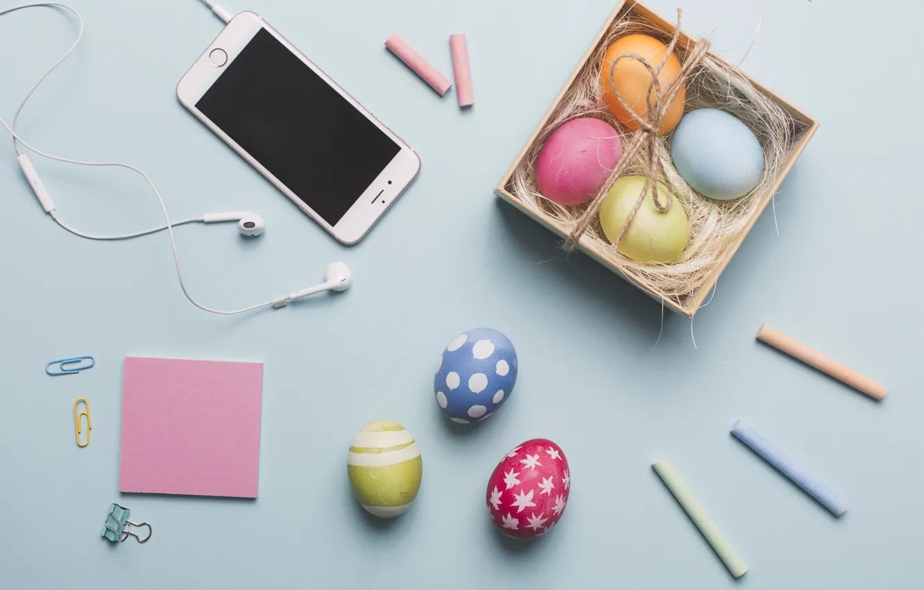 Photo wallpaper flowers, eggs, Easter, phone, Holiday