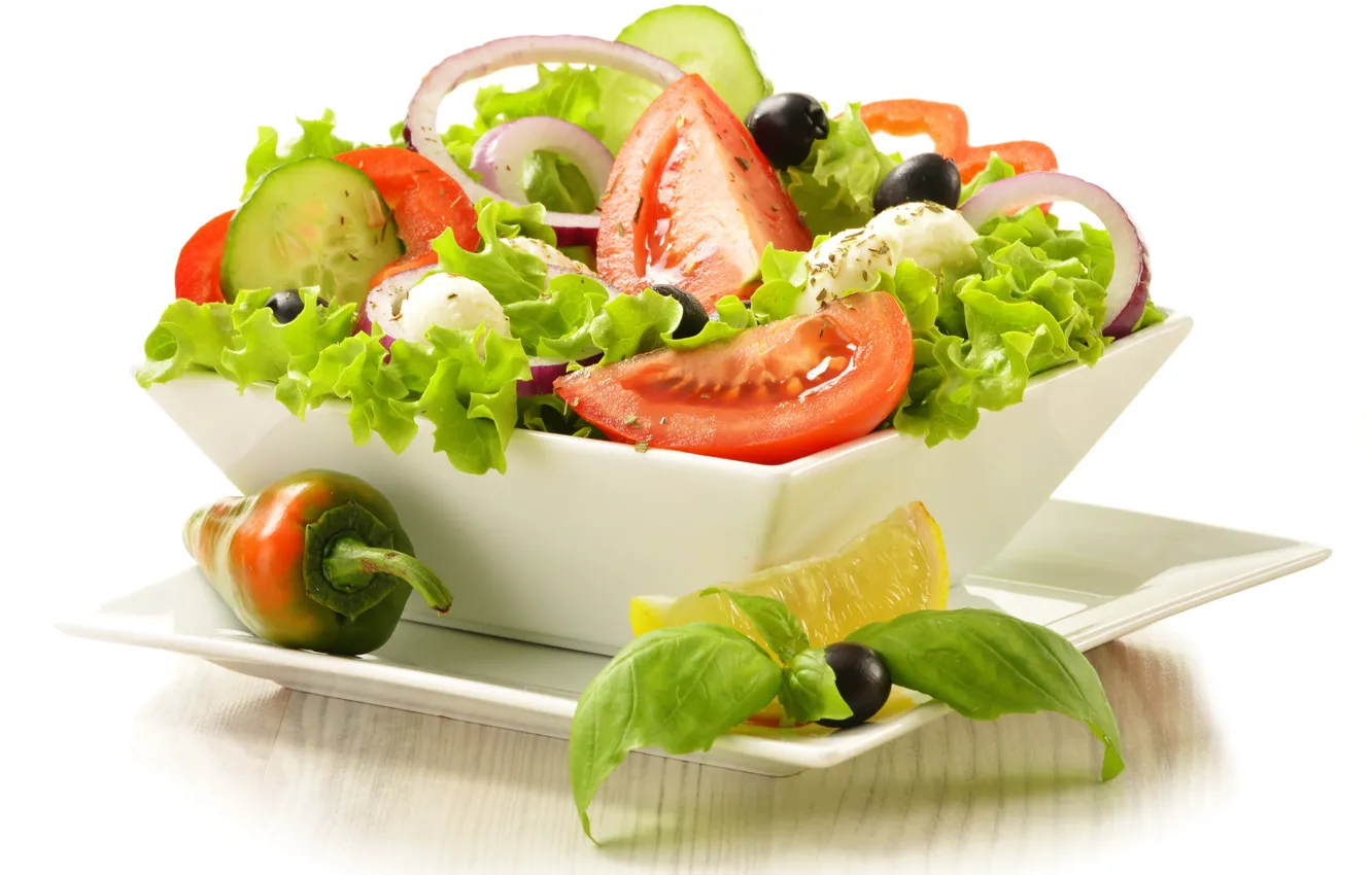 Photo wallpaper tomatoes, salad, olives, Greek