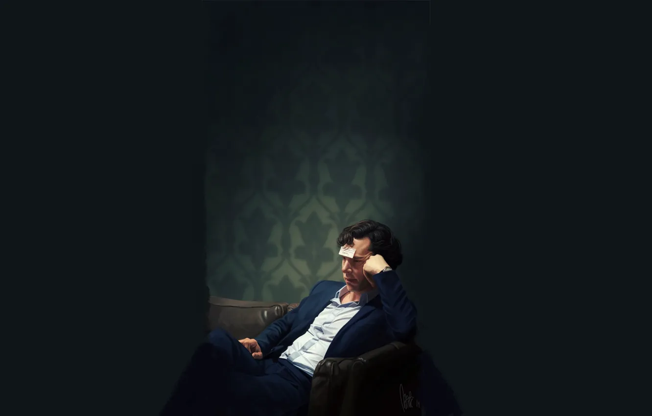 Photo wallpaper chair, art, paper, Martin Freeman, Benedict Cumberbatch, Sherlock bbc, Sherlock BBC, Sherlock Holmes