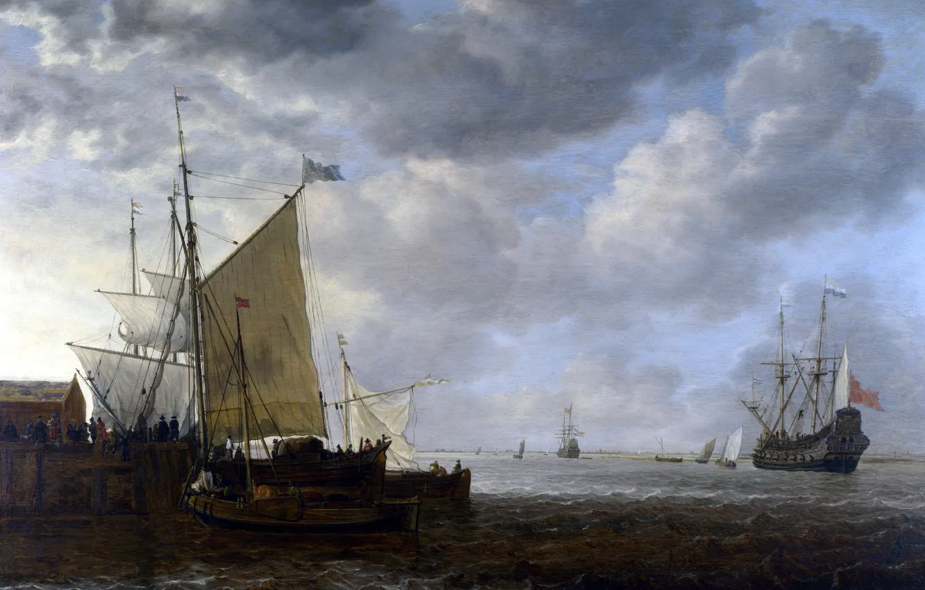 Photo wallpaper ship, picture, sail, seascape, Simon de Vlieger, A view of the Estuary, Simon de Flieger