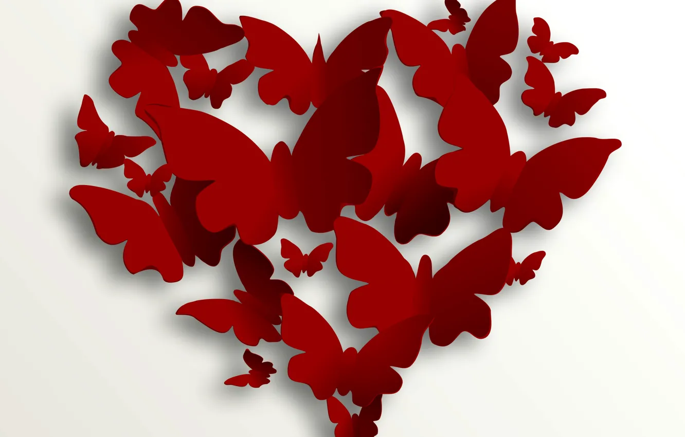 Photo wallpaper butterfly, heart, love, heart, romantic, Valentine's Day