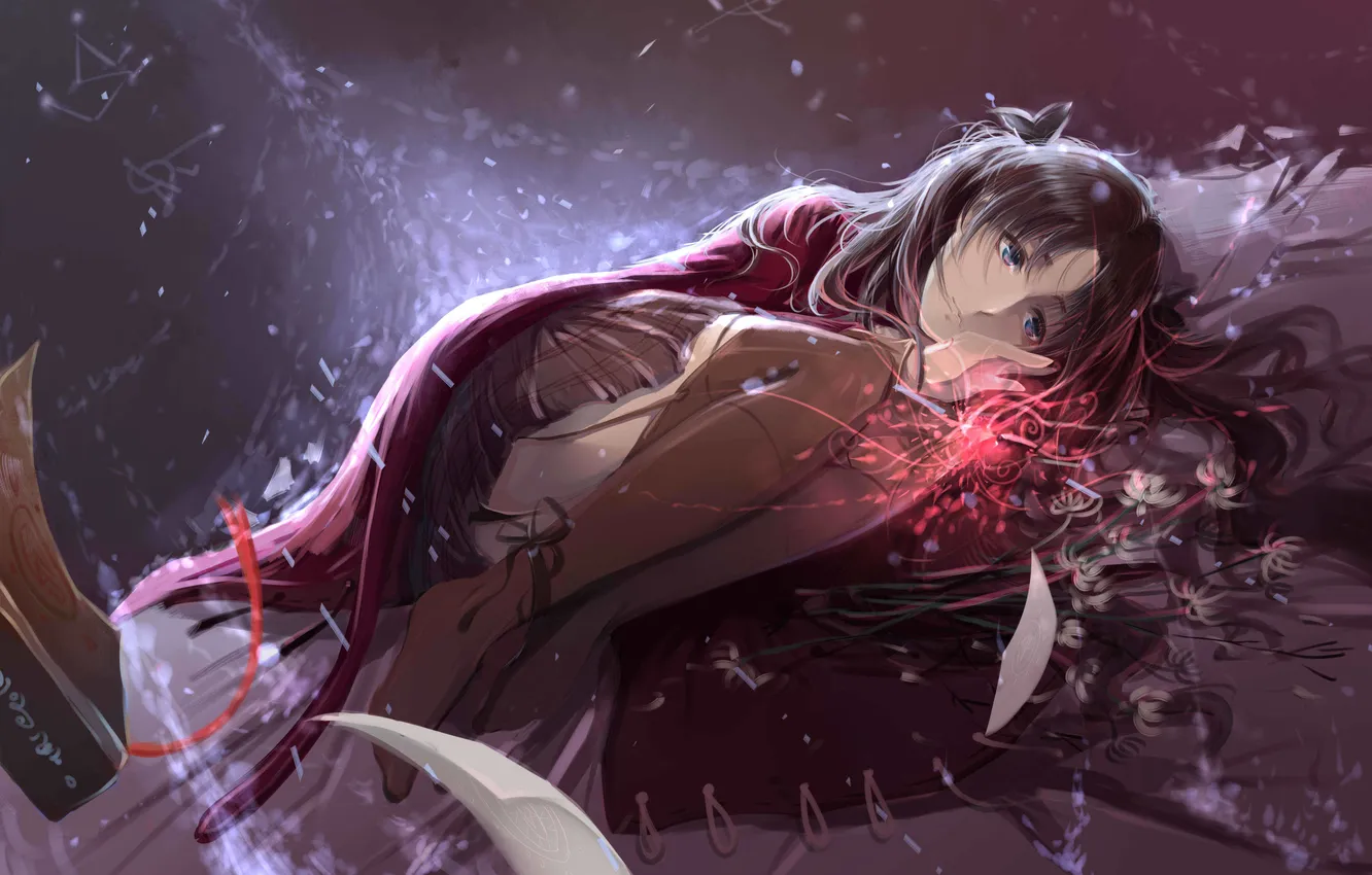 Photo wallpaper girl, magic, anime, art, Fate Stay Night, Toosaka Rin