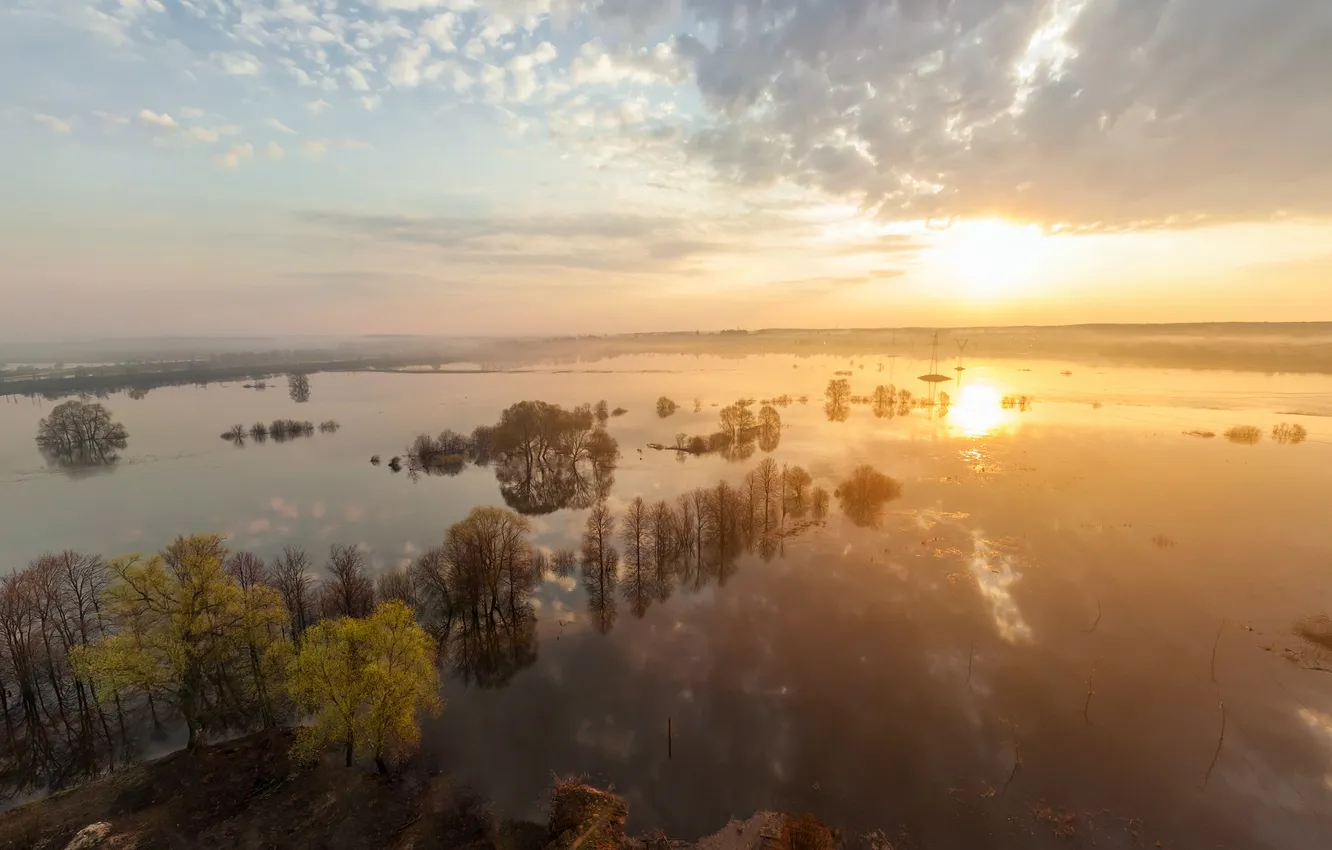 Photo wallpaper the sun, river, spill, Klyazma, Nerl