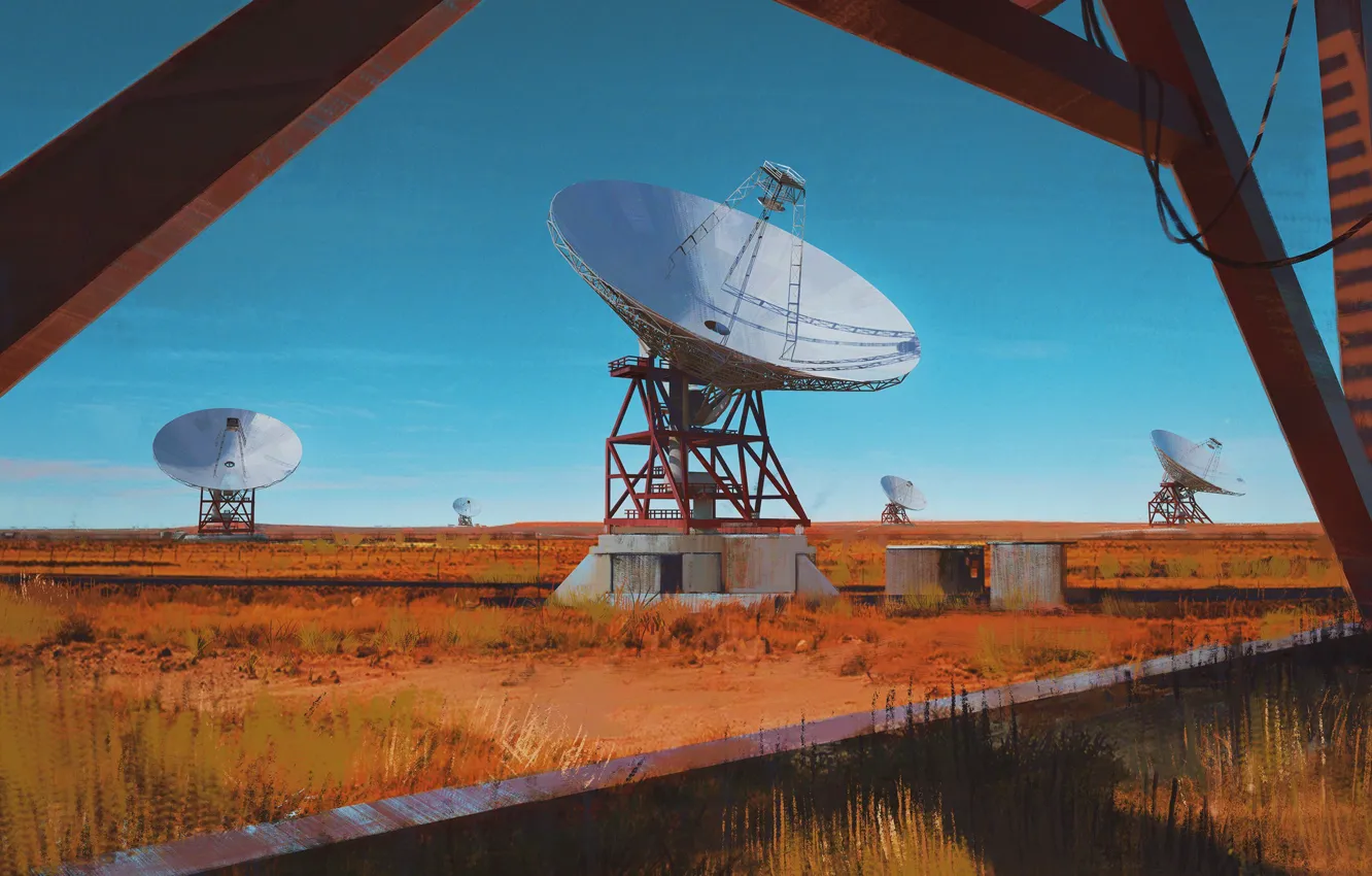 Photo wallpaper the sky, grass, landscape, antenna, Deep Space Network