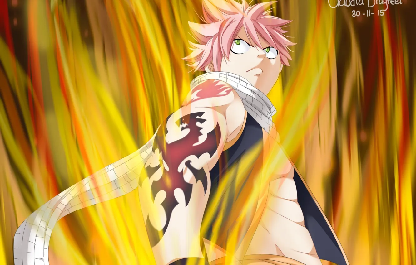 Photo wallpaper fire, flame, tattoo, guy, Fairy Tail, Natsu Dragneel, Fairy tail