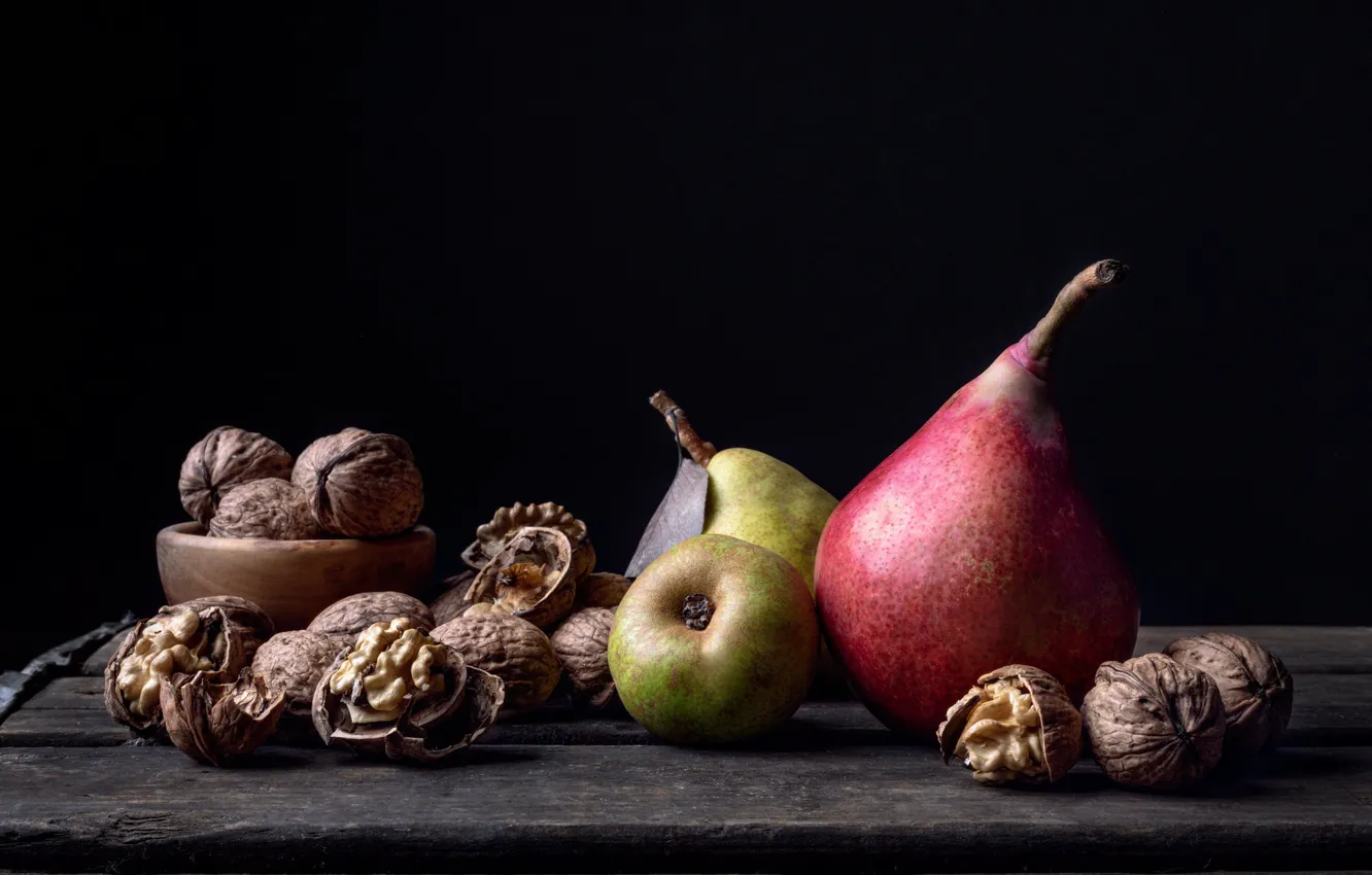 Photo wallpaper nuts, still life, pear