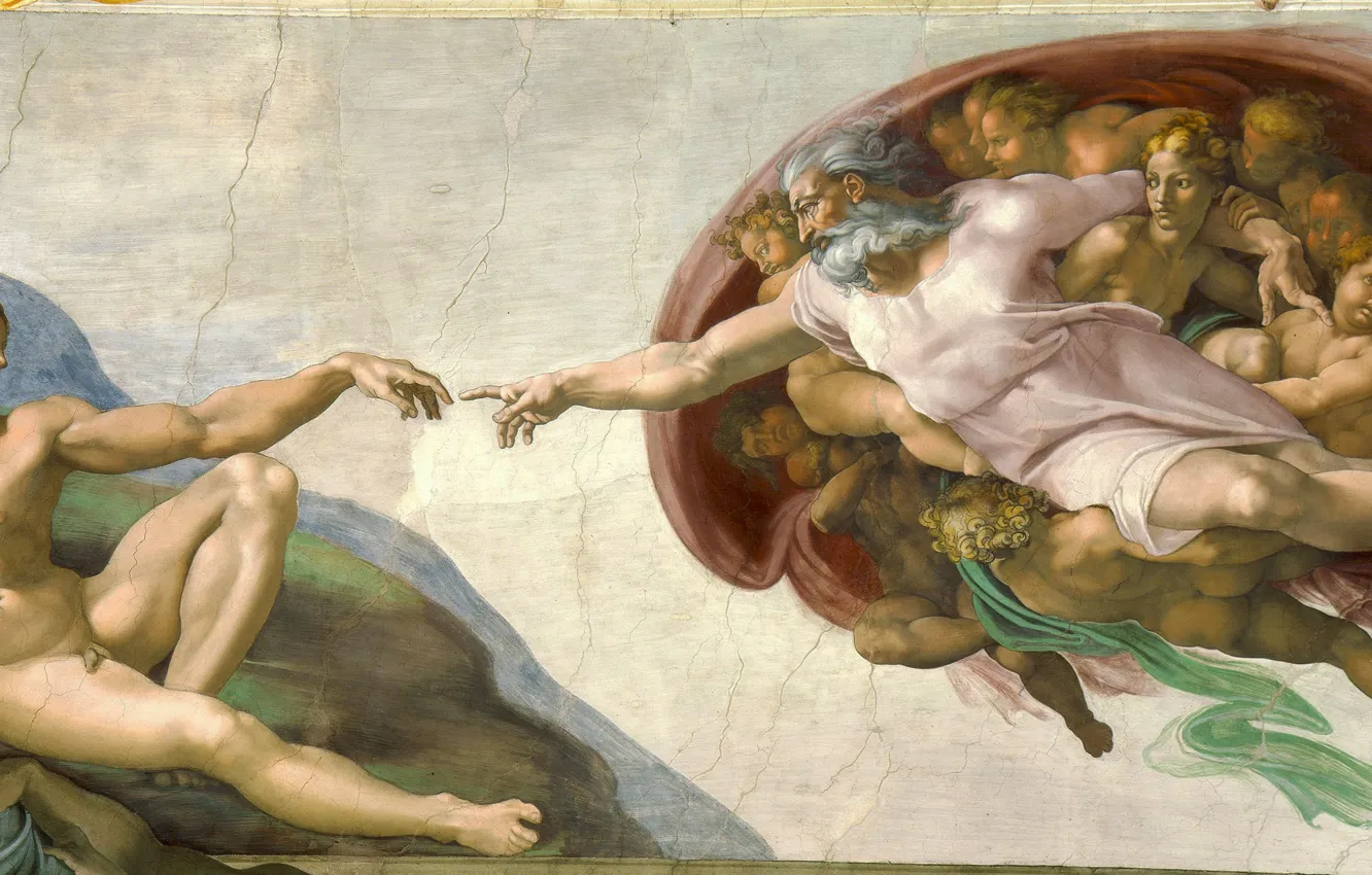 Photo wallpaper Michelangelo, Creation of Adam, Vatican, Religion, Sistine Chapel