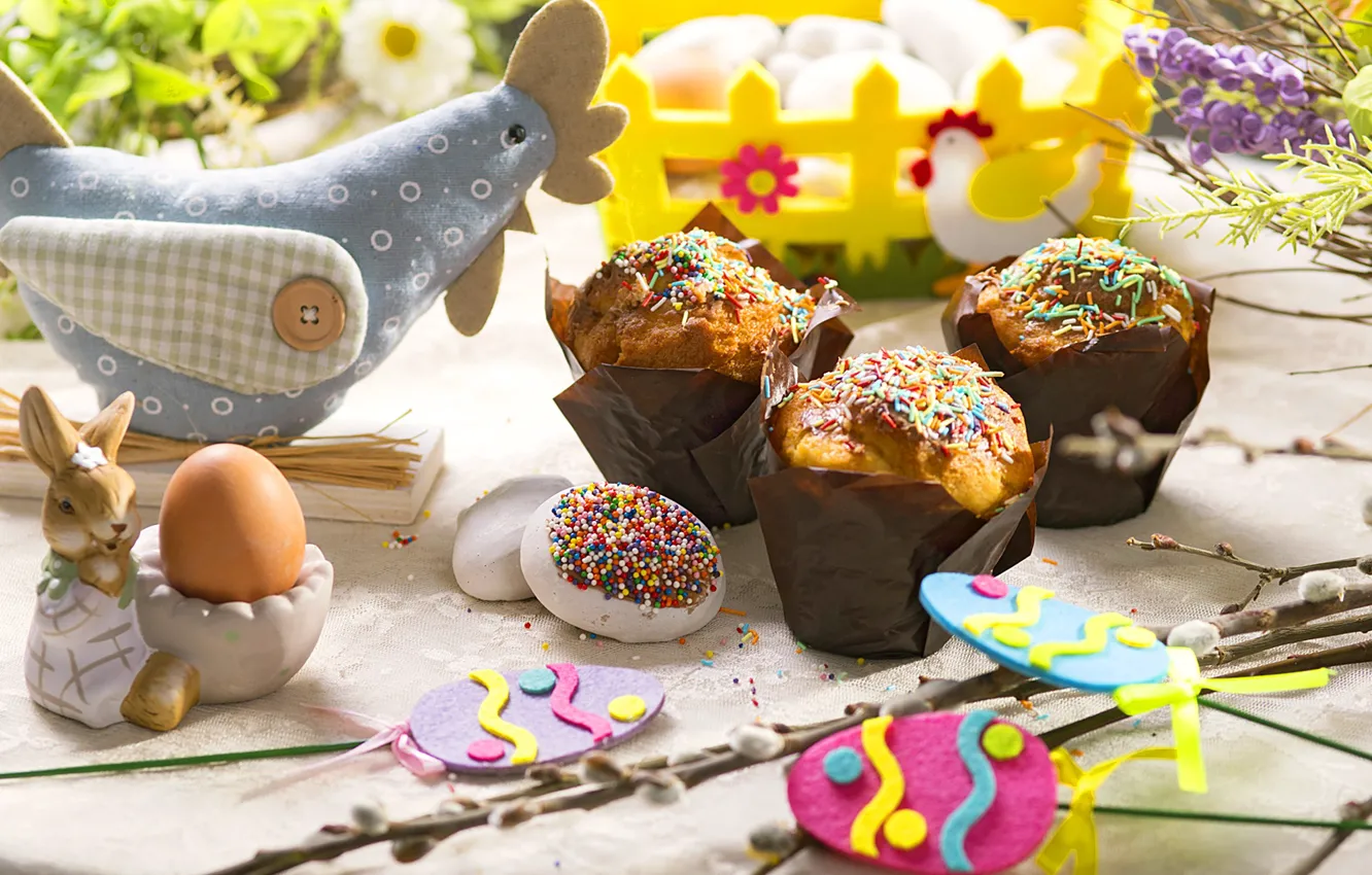 Photo wallpaper eggs, rabbit, Easter, cake, eggs