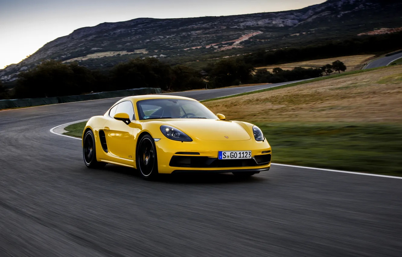 Photo wallpaper landscape, yellow, movement, speed, track, Porsche, turn, 2017