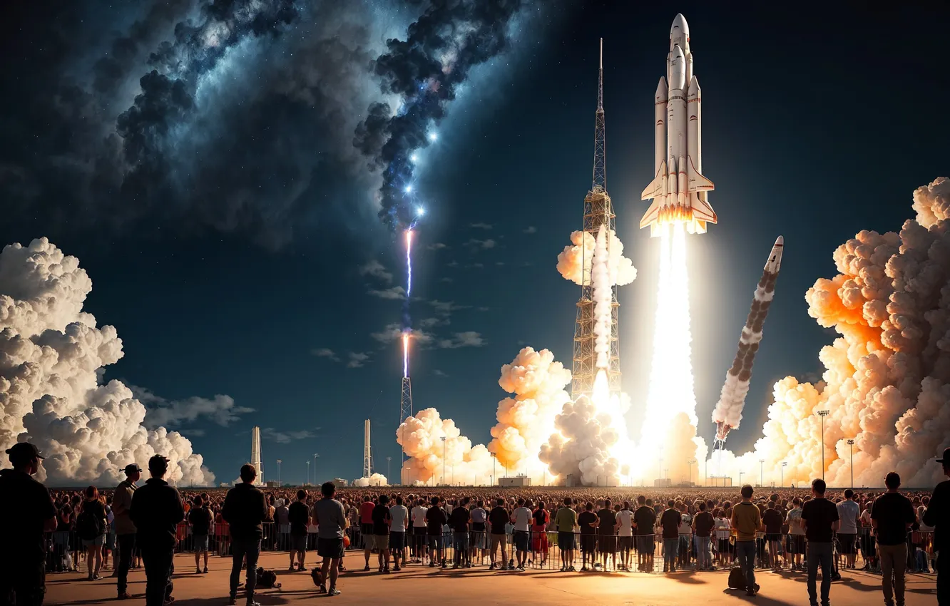 Photo wallpaper realism, people, rocket