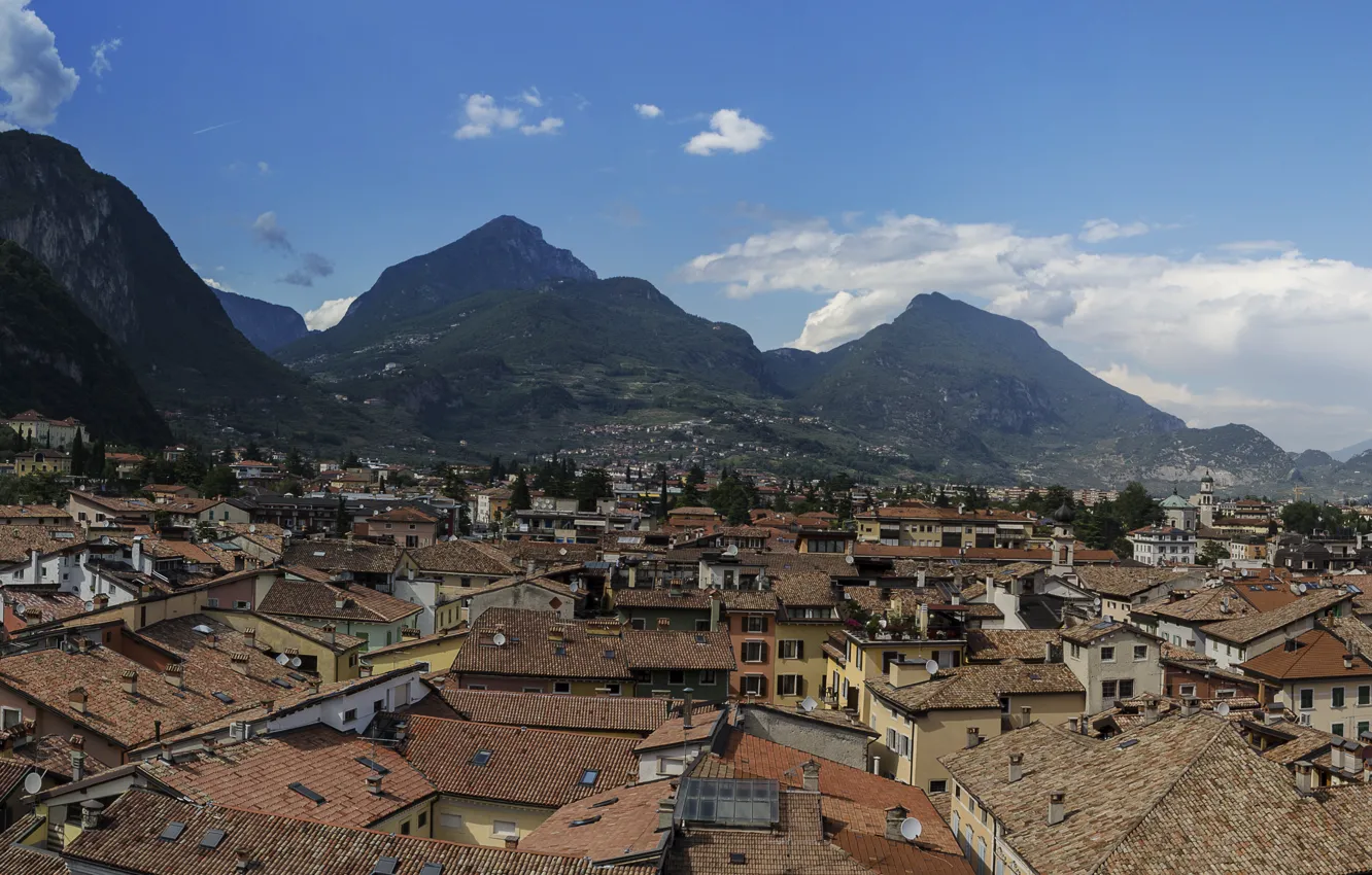Photo wallpaper roof, mountains, the city, home, Italy, panorama, Italy, panorama